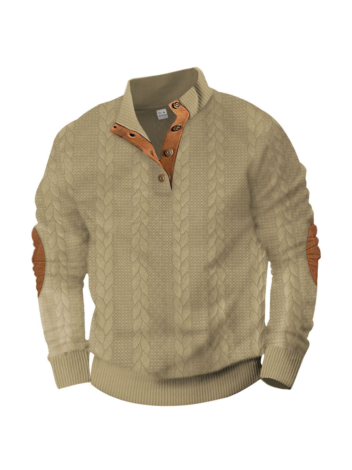 Men's Stylish Embroidered Henley Long Sleeve Pullover - Lightweight Cotton Blend, Casual & Versatile (Caramel, Khaki, Black, Gray, Navy)_viptrois.com