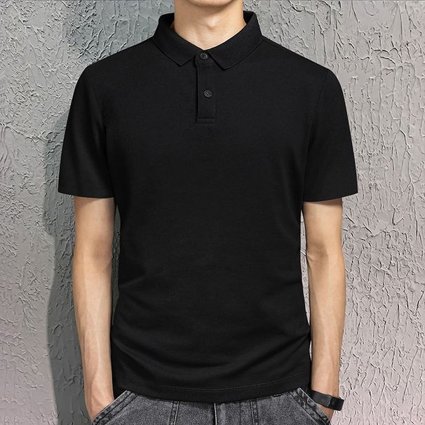 boy Source Manufacturer Turn-down Collar Polo Shirt Summer Solid Color Short Sleeve Loose Casual Business Trendy T-shirt_viptrois.com