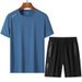Summer men's sports and leisure ice silk quick dry elastic suit thin section loose breathable short sleeve T-shirt shorts suit_viptrois.com