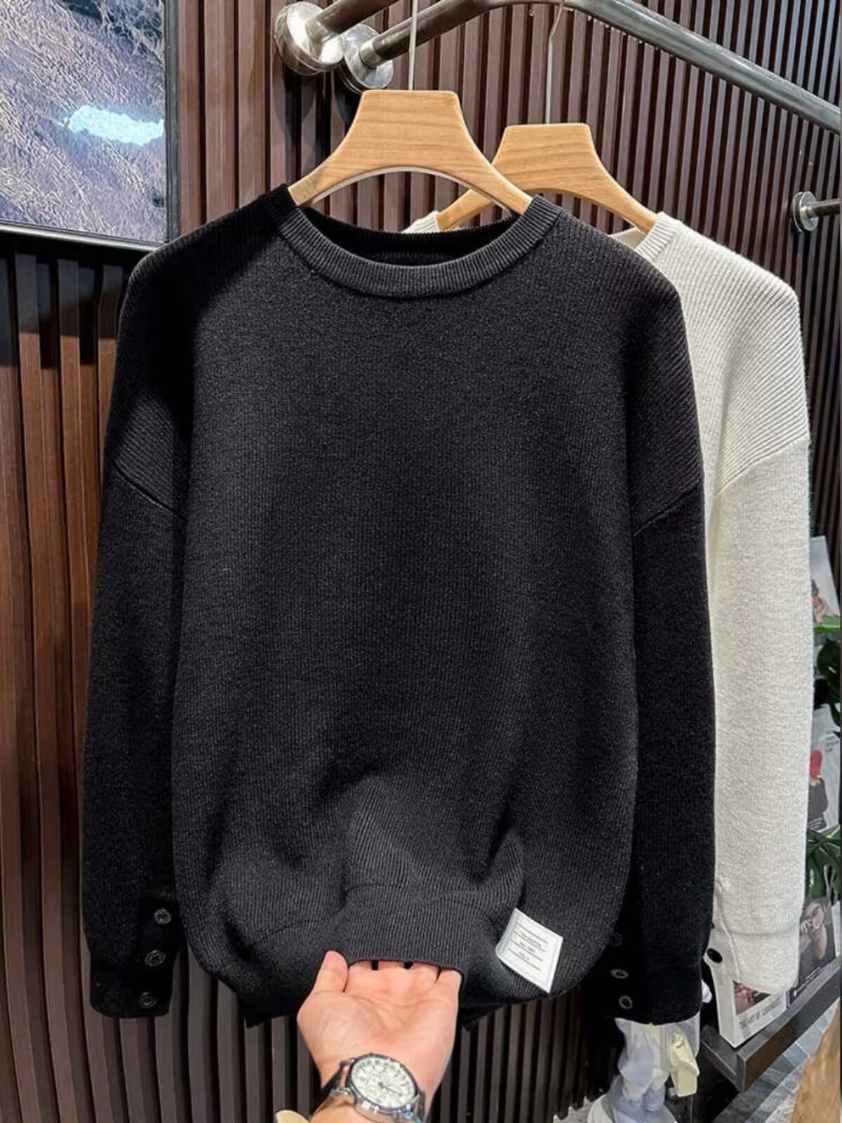 Oversized Knit Sweater – Men’S Button-Detail Long Sleeve Pullover, Black & White (M-3xl) Oversized & Comfortable_viptrois.com