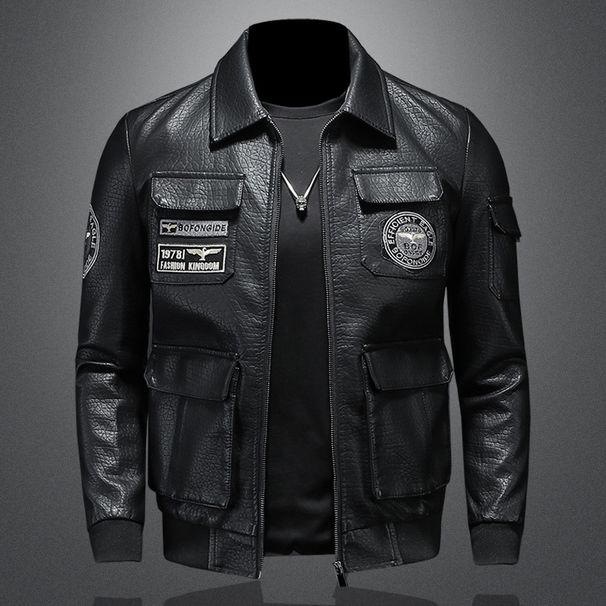 Men's Clothing Jacket Casual Leather Men's Biker Jacket Slim PU Leather Jacket With Lapel_viptrois.com
