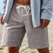 Men's Clothing Men's Trendy 5 Point Shorts Summer Loose Beach Linen Breathable Vertical Striped Jacquard Drawstring_viptrois.com