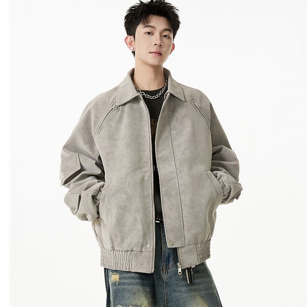 Tie Dye PU Leather Motorcycle Jacket For Men, Loose And Versatile, Cool And Stylish, With A Collared Leather Jacket_viptrois.com