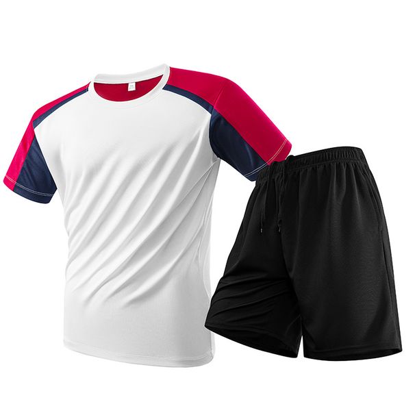 Men's Clothing Ice Silk Crew Neck T-Shirt Plus Size Quick Drying Short Sleeve Sports Suit Two Piece Set_viptrois.com