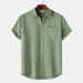2025 Bestseller Summer Turn-down Collar Solid Color Short Sleeve Button Linen Shirt Men's Clothing_viptrois.com