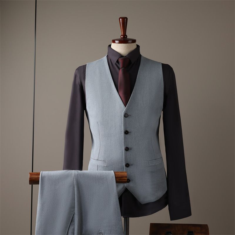 Men's Clothing Elegant Slim Fit Wedding Suit Set - Black / Charcoal / Navy Blue / Light Gray (Jacket + Vest + Pants / Jacket + Pants / Single Piece)_viptrois.com