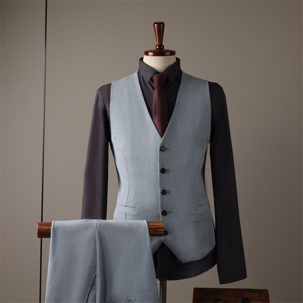 Men's Clothing Elegant Slim Fit Wedding Suit Set - Black / Charcoal / Navy Blue / Light Gray (Jacket + Vest + Pants / Jacket + Pants / Single Piece)_viptrois.com