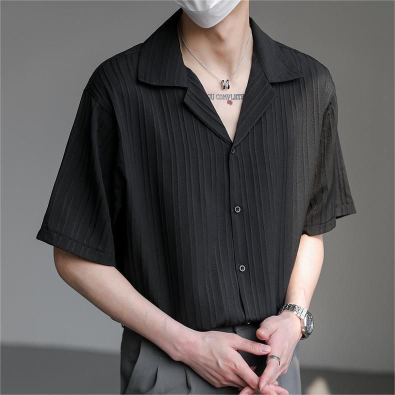 Men's Clothing Summer New Short Sleeve Shirt Men's Handsome Ice Silk Half Sleeve Shirt Men's Casual Five Point Sleeve Top_viptrois.com