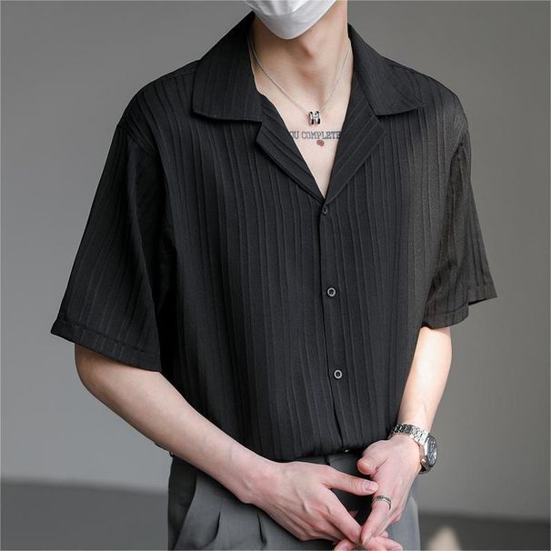 Men's Clothing Summer New Short Sleeve Shirt Men's Handsome Ice Silk Half Sleeve Shirt Men's Casual Five Point Sleeve Top_viptrois.com