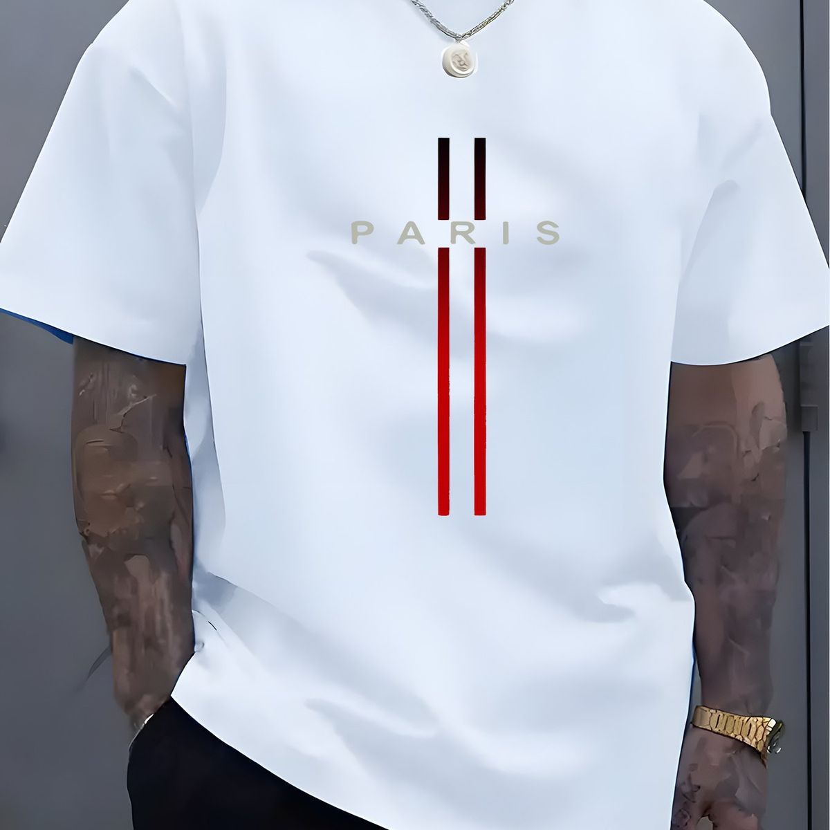 Summer Casual Loose Fit Crew Neck T-Shirt for Men Short Sleeve Parisian Alphabet Print Top_viptrois.com