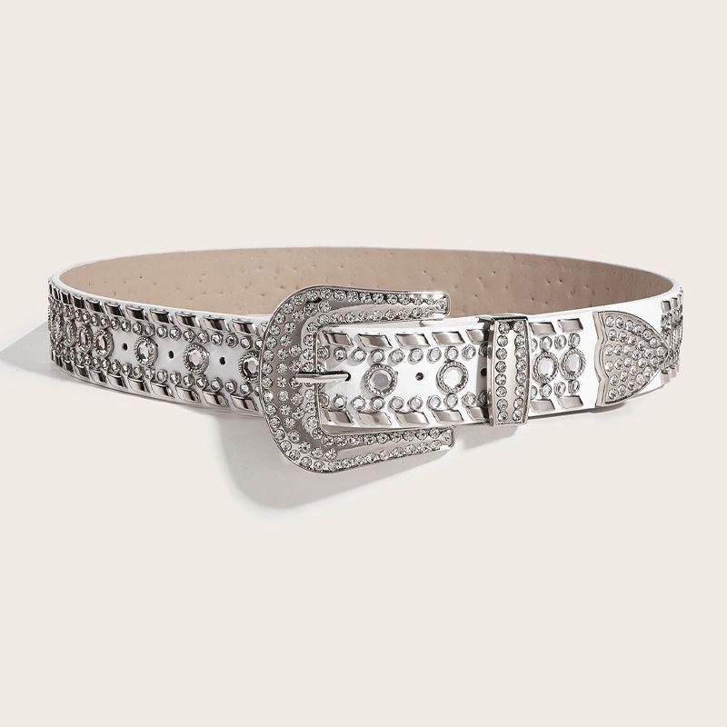 Y2K Wide Belt For Women With Decorative Willow Nails Rhinestone Detail European American Fashion Casual Polyester Synthetic Leather_viptrois.com