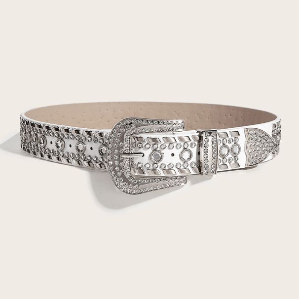 Y2K Wide Belt For Women With Decorative Willow Nails Rhinestone Detail European American Fashion Casual Polyester Synthetic Leather_viptrois.com