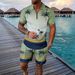 Men's 3D Digital Printed Lapel Polo Shirt And Shorts Set Casual Vacation Zipper Design_viptrois.com