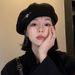 Heart-shaped Black For Women 2024 New Octagonal Beret Artist Large Head Circumference Face-slimming Hat Trendy Woolen_viptrois.com