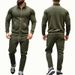 Men's Long Sleeved Two Piece Set Autumn Winter Casual Sports Jacket Sweatshirt Contrast Color Stand Collar Suit_viptrois.com