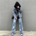 Men's 2022 Vibe Style Patchwork Washed Baggy Men Flare Jeans Pants Color Block Straight Loose Vintage Denim Trousers_viptrois.com