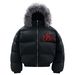 Unisex Winter Hooded Puffer Jacket With Detachable Faux Fur Collar - Loose Fit Thickened Warm Coat, Trendy Embroidery Design, Black (S/M/L/XL)_viptrois.com