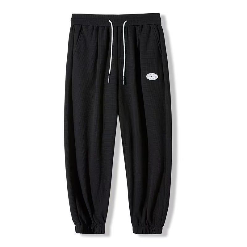 Men's Clothing Waffle Trousers Men Summer Thin Breathable Drawstring Loose Casual Men's Large Size Trendy Brand All Match Drawstring Trousers_viptrois.com
