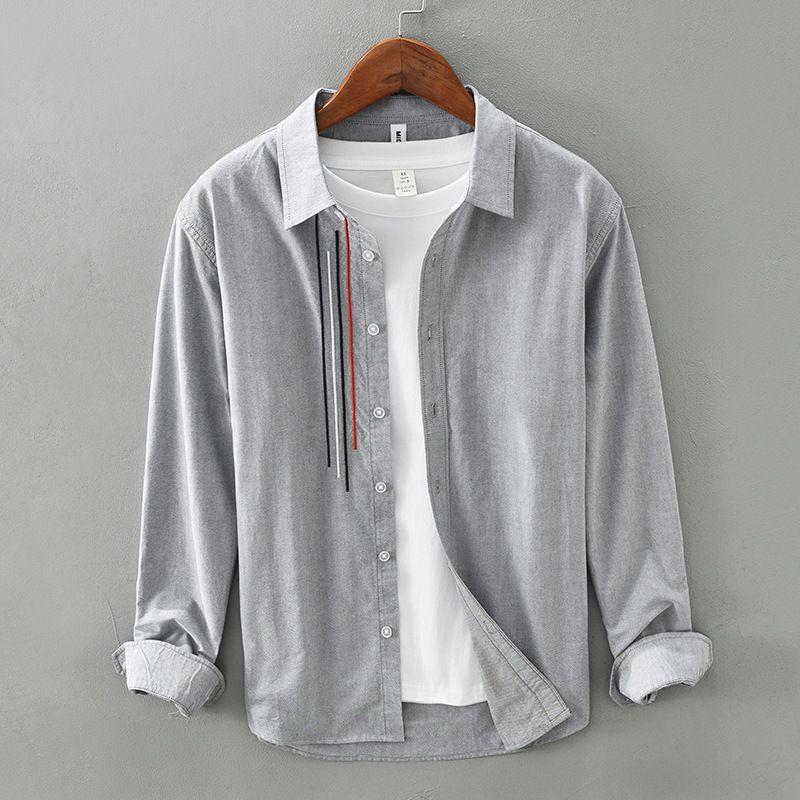 Men's Clothing Spring And Autumn Men's Pure Cotton Long Sleeved Shirt Japanese Style Simple Handsome Trend Casual Versatile Shirt Jacket_viptrois.com