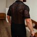 Men's Clothing Street Popular Men's Lace Shirt Short Sleeve Transparent Button Summer Leisure Holiday Hollow Perspective_viptrois.com