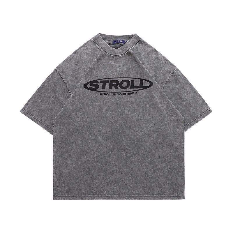 Summer New Chinese Style Brand Washed Vintage Print Short Sleeve Loose Fit Couple's Drop Shoulder T-Shirt_viptrois.com