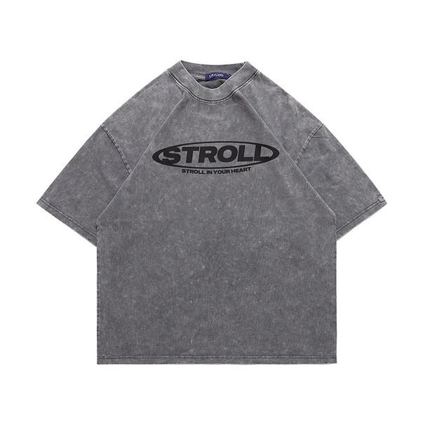 Summer New Chinese Style Brand Washed Vintage Print Short Sleeve Loose Fit Couple's Drop Shoulder T-Shirt_viptrois.com