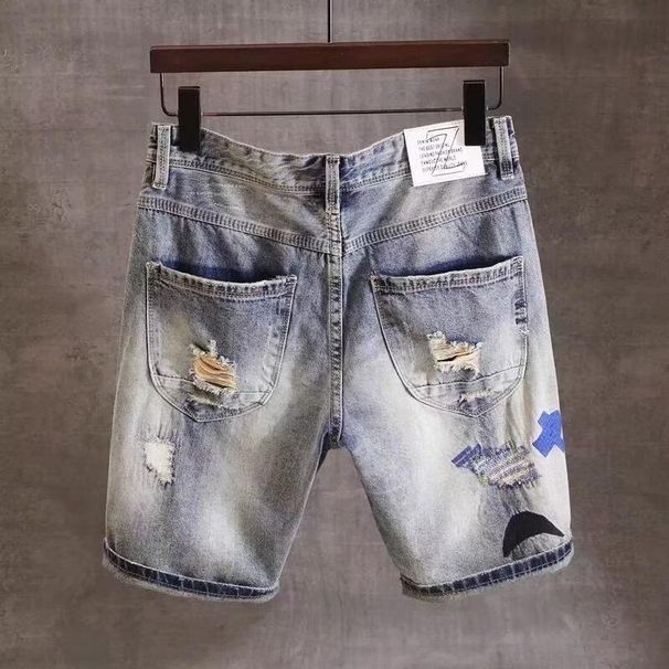 Ripped Denim Shorts Men Summer Thin Elastic Waist American High Street New Trendy Five-point Pants Cool_viptrois.com