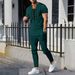 Men's Spring/Summer Waffle Knit Round Collar Casual Suit Short Sleeved Trousers Drawstring Detail New Style_viptrois.com