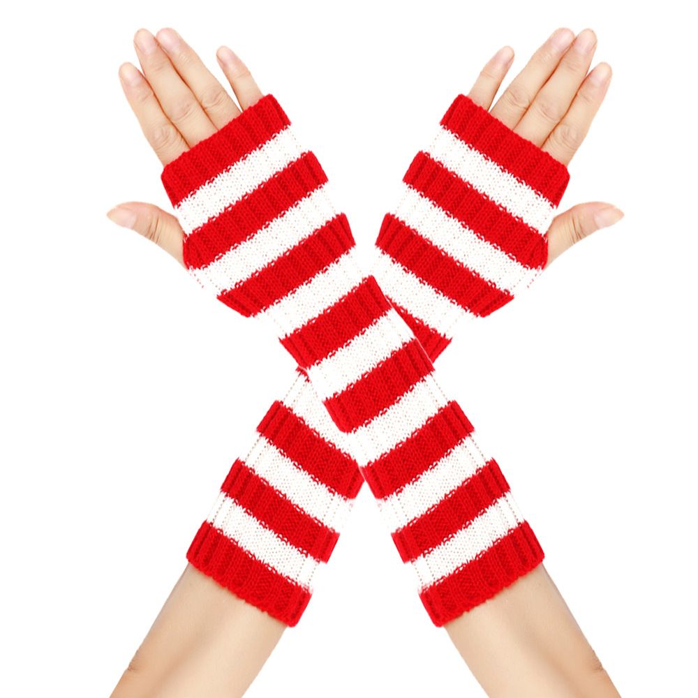 Unisex cosplay party Christmas gloves Bare fingers anime striped sleeves long wool gloves_viptrois.com