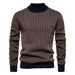 Men’s Slim-Fit Striped Sweater – Half High Collar Pullover, Lightweight Knit Top For Autumn & Winter (Brown Yellow/Khaki/Gray-Green_viptrois.com