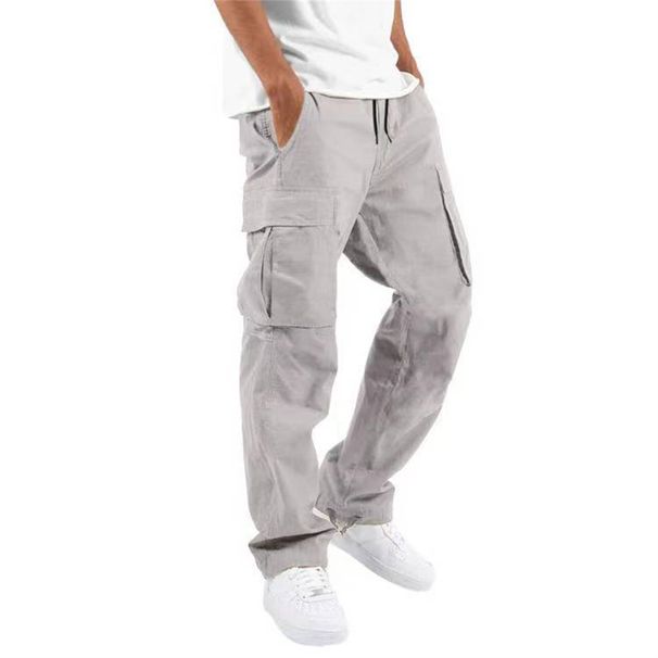 Men's Casual Drawstring Overalls Multi-pocket Cotton Cargo Pants In Assorted Colors - Low Waist Long One-piece_viptrois.com