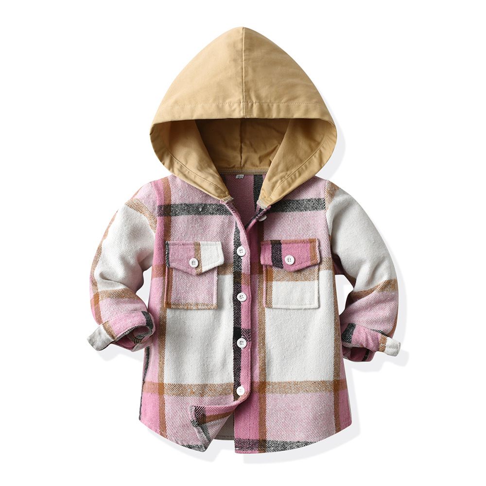 kid's clothing Unisexe hooded plaid shirt for men and women Spring and autumn street fashion wear with CuHK children's casual short jacket_viptrois.com