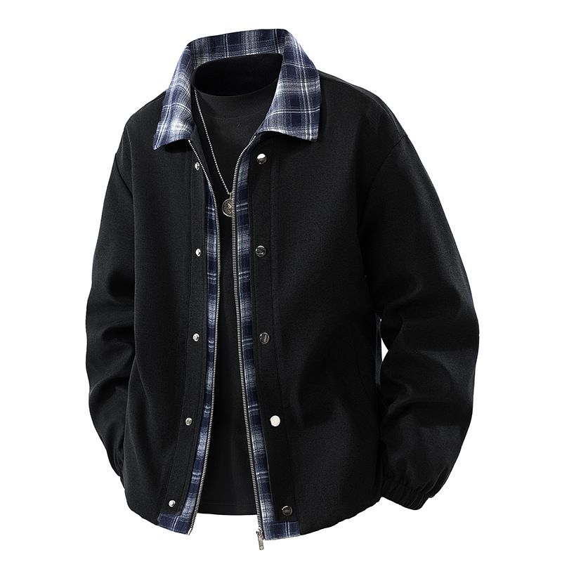American Plaid Splicing Jacket Men's 2025 Spring And Autumn Plus Size Trendy Brand Loose Lapel Jacket_viptrois.com