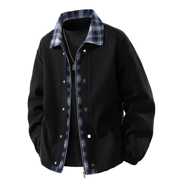 American Plaid Splicing Jacket Men's 2025 Spring And Autumn Plus Size Trendy Brand Loose Lapel Jacket_viptrois.com