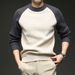 Color Matching Crew Neck Sweater Men's Shoulder Sleeve Design Sense Thickened Long Sleeve Containing Wool High Quality Knitted Sweater_viptrois.com