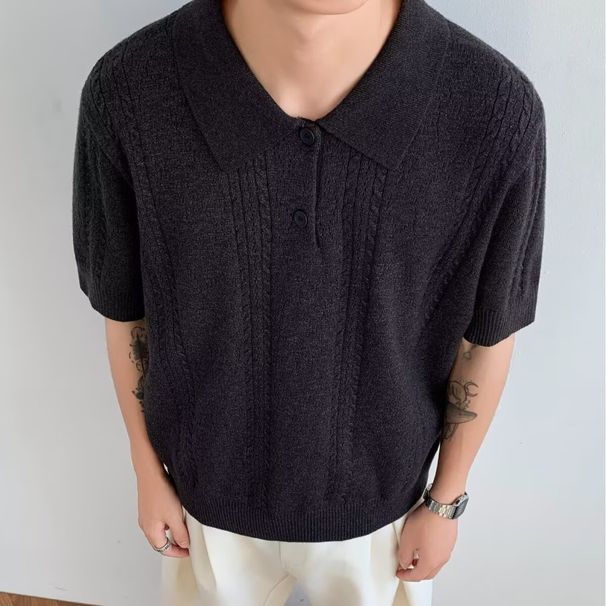 Men's Clothing Men's Summer Thin Wheat Jacquard Polo Sweater Short Sleeve High End Old Money Style T Shirt Cleanfit Half Sleeve_viptrois.com