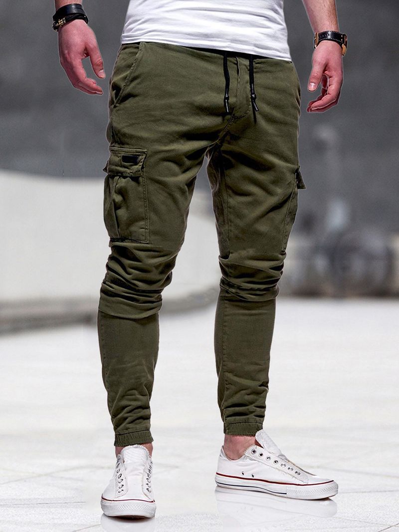 Men's Pants With Multiple Pockets And Leather Patches, Outdoor Sports Work Pants, Leggings For Men_viptrois.com
