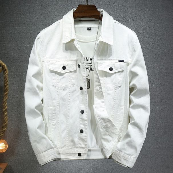 Spring And Autumn White Men's Top Casual Couple Jacket Workwear Denim Japanese Style Trendy Brand_viptrois.com