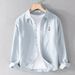 Men's Clothing Spring And Autumn Casual Pure Cotton Long Sleeved Shirt Versatile Bear Embroidery Trendy Loose Shirt_viptrois.com