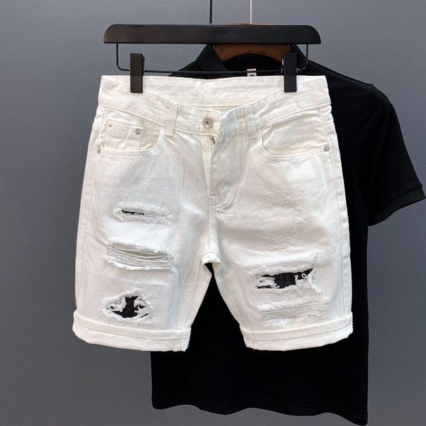 Men's Clothing Denim Shorts Men Ins Trend Summer New Style Scratched Casual Non Elastic Shorts_viptrois.com