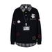 American College Style Embroidered Cartoon Two-Piece Plaid Patchwork Turn-Down Collar Sweatshirt Men's Spring And_viptrois.com