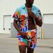 Men's Clothing European And American New Suits Men's T Shirt 3D Plant Print Lapel Short Sleeved Shirt Shorts Suit Manufacturers Wholesale_viptrois.com