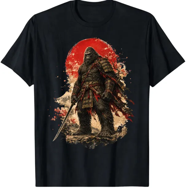 Vintage Bigfoot Samurai Sasquatch Japanese Warrior Rising Sun Graphic T-Shirt_viptrois.com