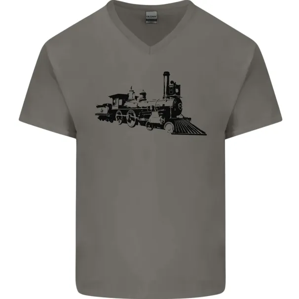 Trains Locomotive Steam Engine Trainspotting Mens V-Neck Cotton T-Shirt Mens Womens Tees Top_viptrois.com