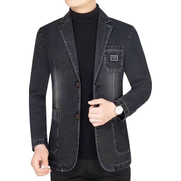 Men's Clothing Spring And Autumn New Men's Denim Suit Tops Suit Collar Jacket High End Coat Trendy Single Western Men_viptrois.com