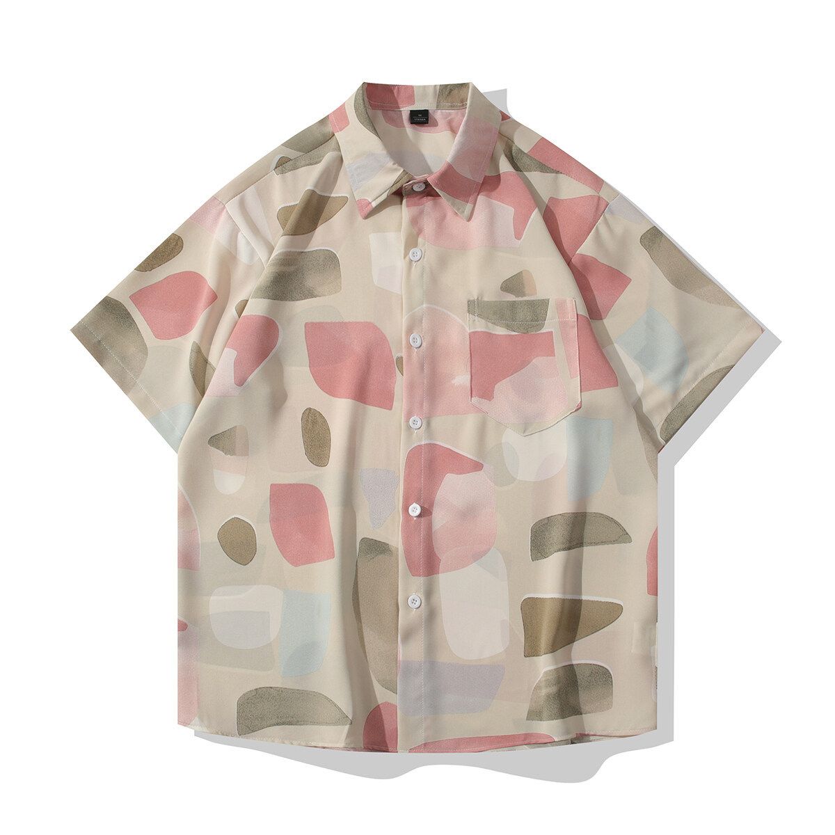 Men's Clothing Casual Short Sleeved Shirt Trendy Fashion Ice Silk Drape Loose Shirt_viptrois.com