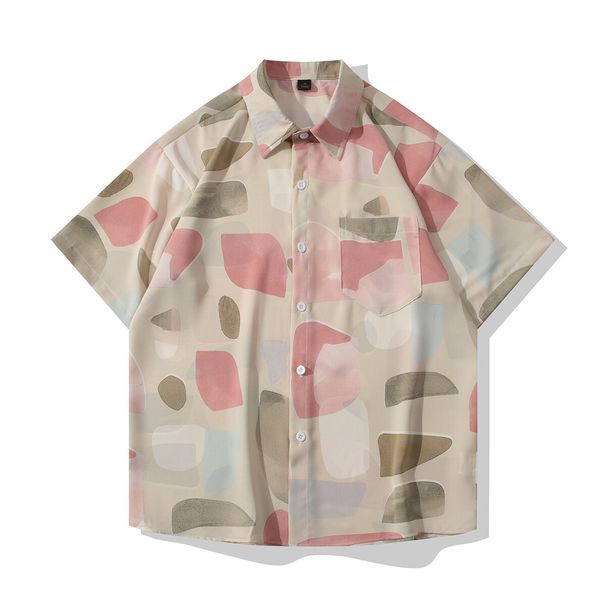 Men's Clothing Casual Short Sleeved Shirt Trendy Fashion Ice Silk Drape Loose Shirt_viptrois.com
