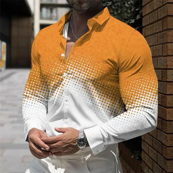 Men's Gradient Print Lapel Cardigan – Oversized Long Sleeve Shirt With Relaxed Fit, Cotton Blend (Multiple Colors, S-6XL)_viptrois.com