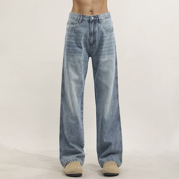 Men's Vintage Light Wash Blue Jeans Flared Trousers, Relaxed Fit Bootcut Denim Pants With Distressed Details, High Waist Wide Leg Streetwear_viptrois.com