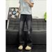 American High Street Vibe High-waisted For Men, Spring Vintage Blue Curved Cut Jeans, Washed Straight-leg Flared Pants_viptrois.com